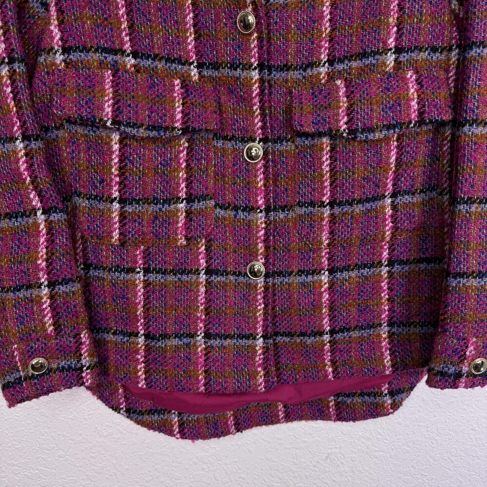 SSYS The Label Jacket Womens Small Carrie Magenta Tweed Plaid Gold Button Preppy - Picture 6 of 10